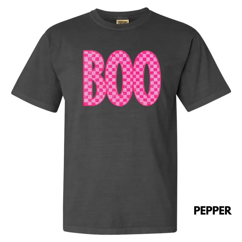 Checkered Pink Boo PATCH Comfort Colors T-Shirt