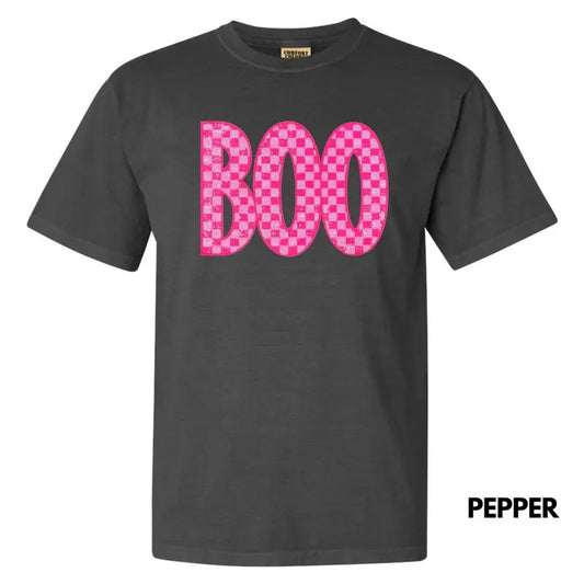 Checkered Pink Boo PATCH Comfort Colors T-Shirt