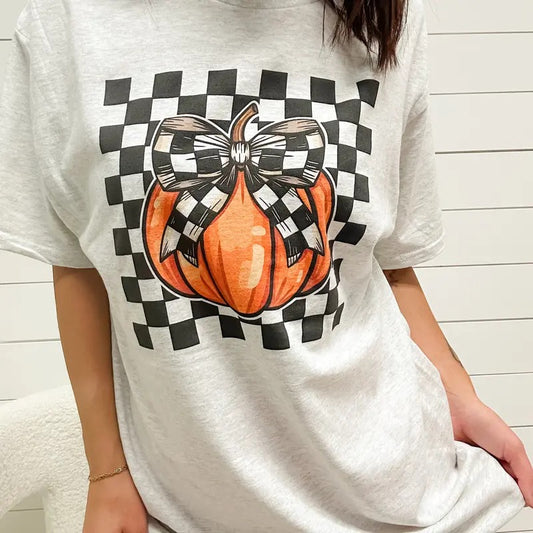 Checkered Pumpkin Graphic Top