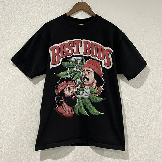 Cheech Chong Shirt Adult Black Best Buds Mens Women  Casual Crewneck Tshirt