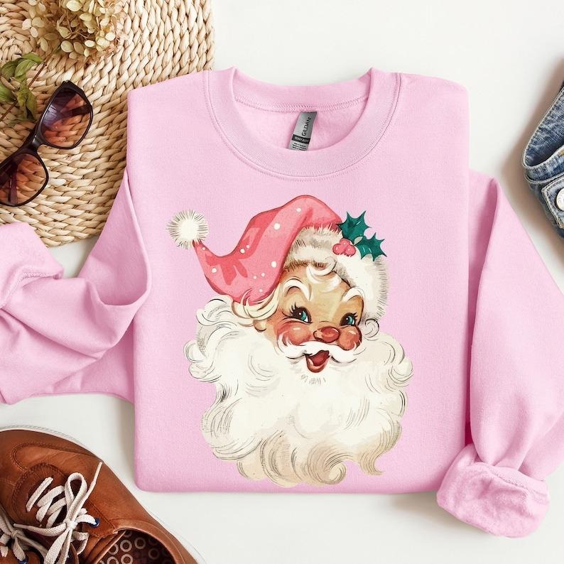 Cheerful Santa Tshirt, Santa Merry Christmas Shirt, Vintage Santa Claus Graphic Tee, Xmas Women Men Gift, Classic...