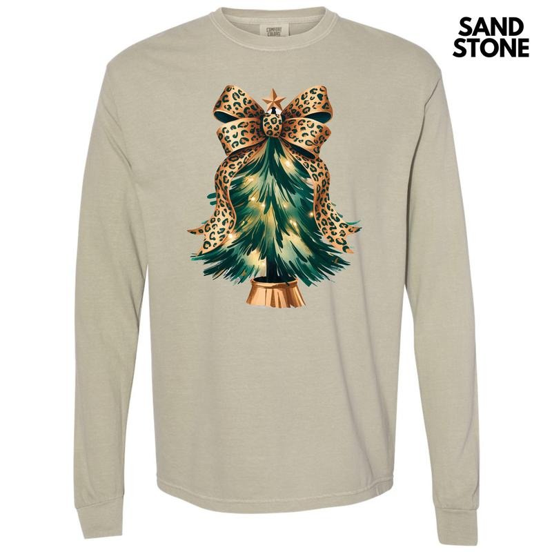 Cheetah Bow Christmas Tree Long Sleeve Comfort Colors T-Shirt 'NLB'