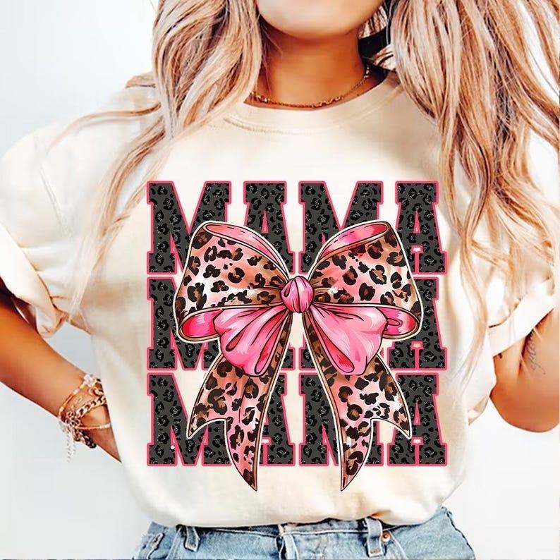 Cheetah Bow Mama tshirt, Preppy sweatshirt, Trendy Mama Coquette Bow T-Shirt Hoodie | DripVista.com