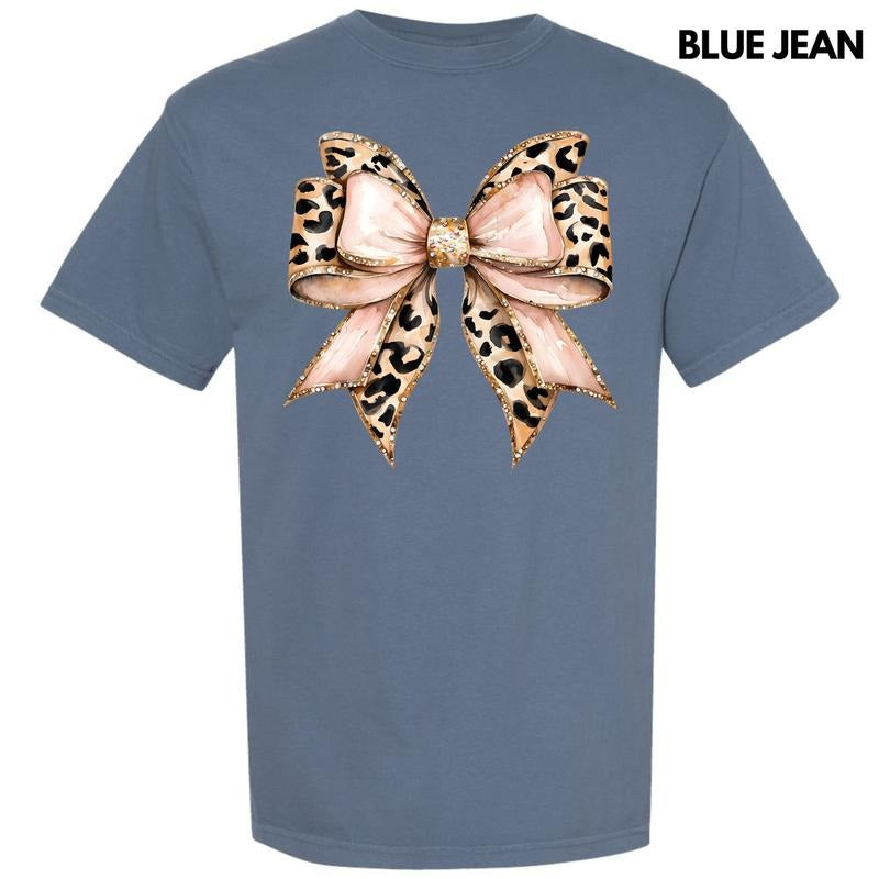 Cheetah Faux Glitter Bow Comfort Colors T-Shirt 'NLB' Hoodie, Sweatshirt | DripVista.com