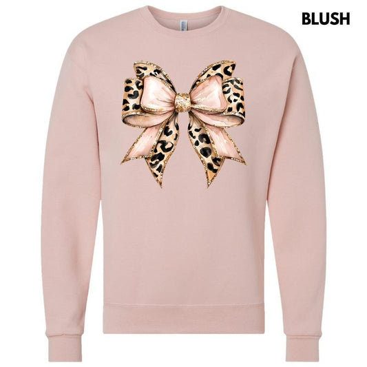 Cheetah Faux Glitter Bow Sweatshirt 'NLB'