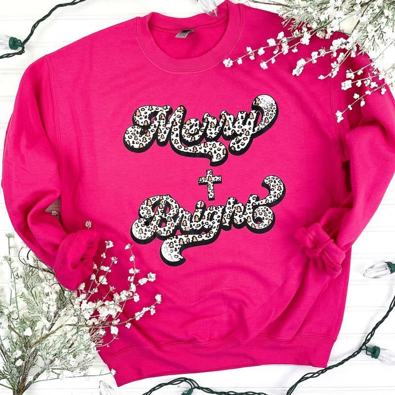 Cheetah Merry & Bright Christmas Sweatshirt