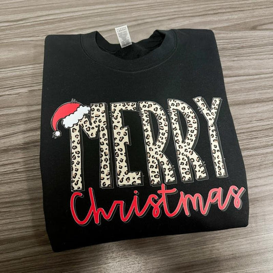 Cheetah Merry Christmas Gildan Sweatshirt --- BLACK