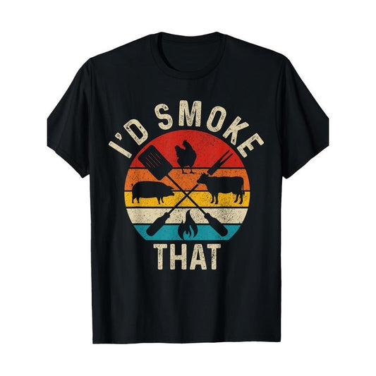 Chef Butcher BBQ I'd Smoke That Funny Father's Day Vintage T-Shirt 100%Cotton - 220g made in usa