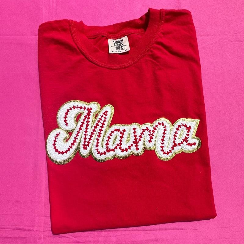 Chenille Baseball Mama Patch Comfort Colors T-Shirt Hoodie, Sweatshirt | DripVista.com
