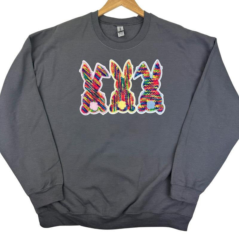 Chenille Bunnies Patch Sweatshirt -- CHARCOAL