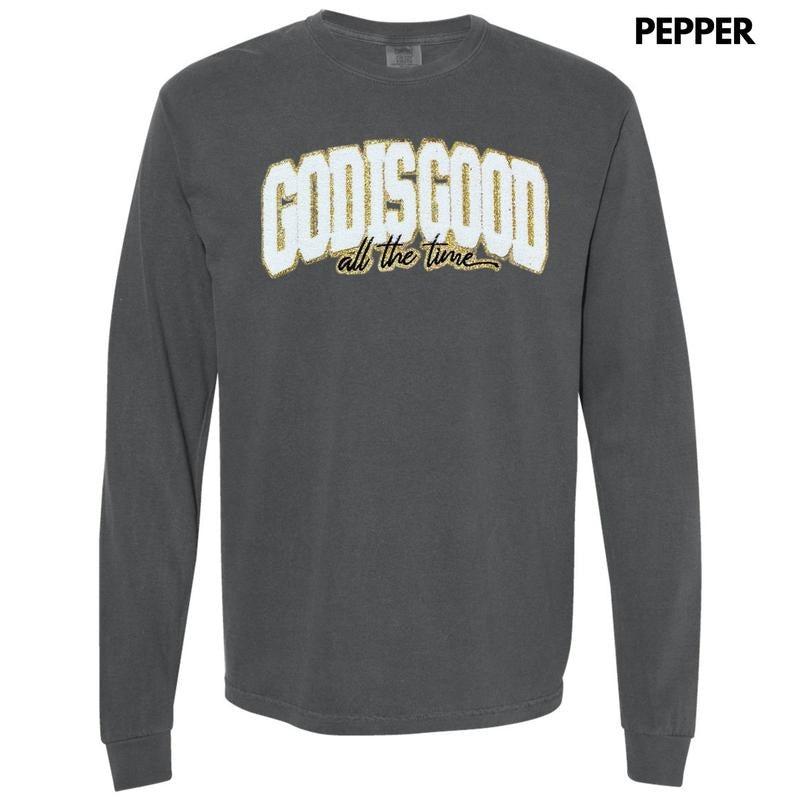 Chenille God Is Good Patch Long Sleeve Comfort Colors T-Shirt Hoodie, Sweatshirt | DripVista.com
