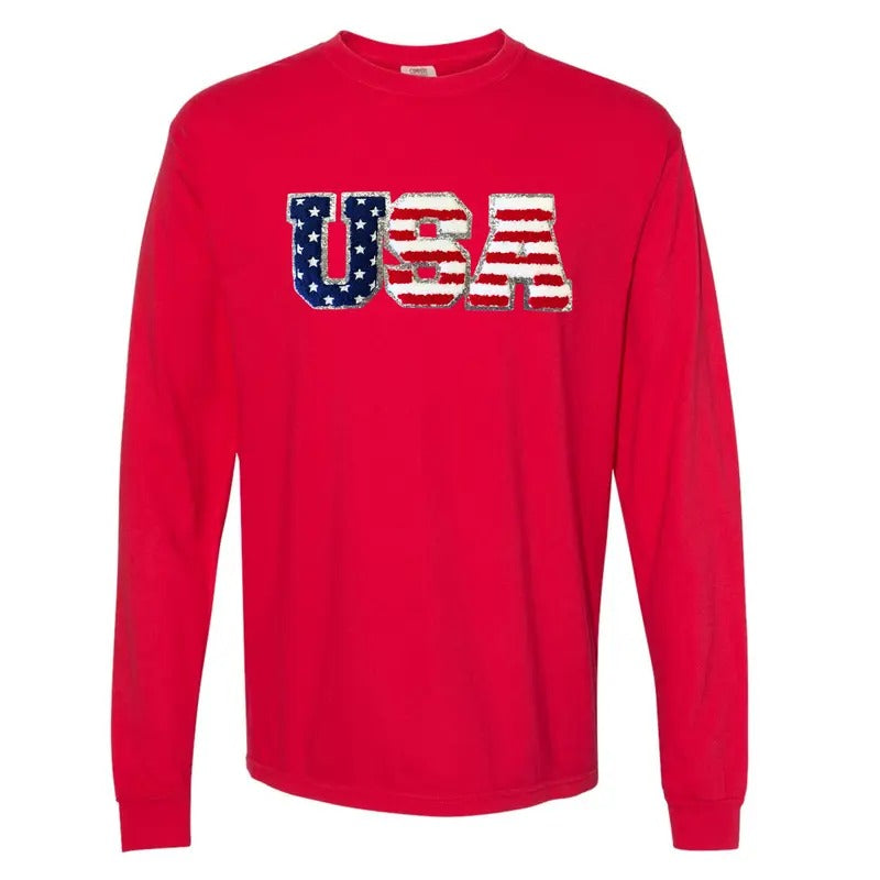 Chenille USA Patch Long Sleeve Comfort Colors T-Shirt