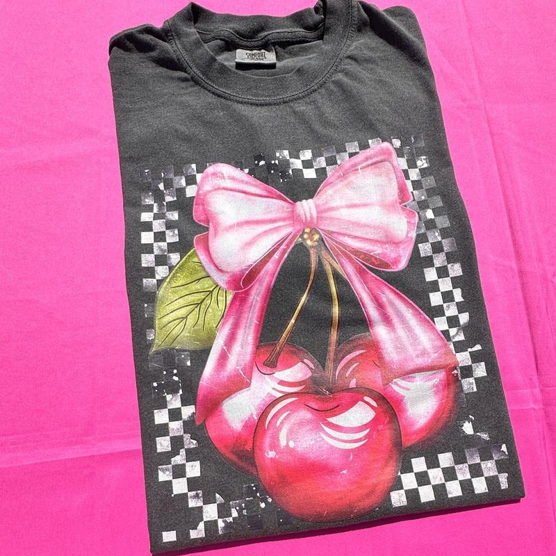 Cherries & Bows Comfort Colors T-Shirt Hoodie, Sweatshirt | DripVista.com