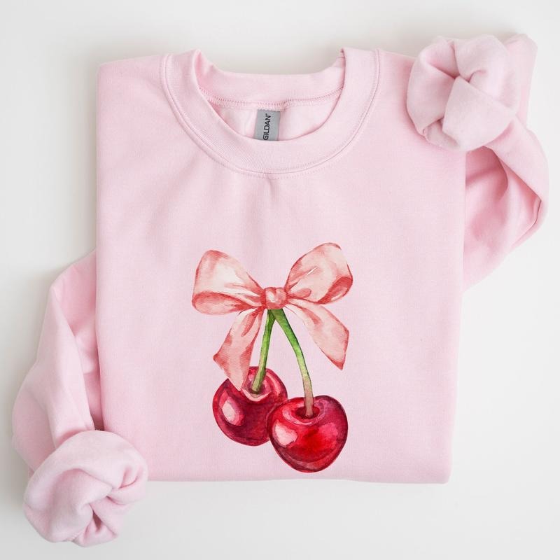 Cherries, Pink Bows, Coquette, Girly, Soft Girl Era Sweatshirt T-Shirts, Hoodie | DripVista.com