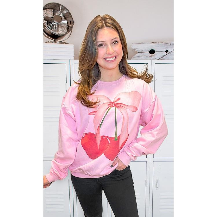 Cherry Bow Graphic Sweatshirt T-Shirts, Hoodie | DripVista.com