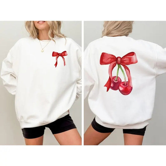 Cherry Bow Sweatshirt, Bow Sweatshirt, Aesthetic Sweatshirt, Ribbon Trend, Valentine Sweatshirt, Coquette Design, Trendy Design