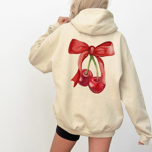 Cherry Coquette Hoodie, Coquette Clothing, Soft Girl Era, Aesthetic Sweatshirt, Ribbon Hoodie, Cherry Women's Hoodie, Pink Bow, Cherries hoodie