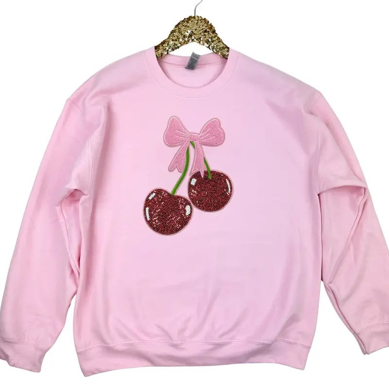 Cherry Coquette Patch Sweatshirt T-Shirts, Hoodie | DripVista.com