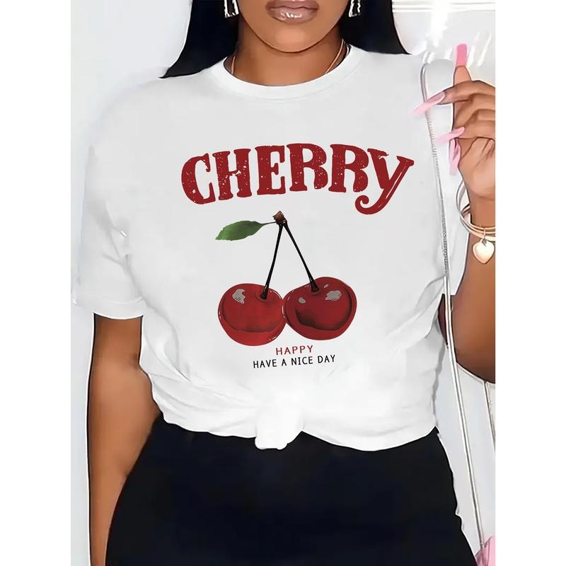 Cherry Patterned T-Shirt, Short-Sleeve Casual Round-Neck Top, Spring Gunpla brand Summer Women'WB shield Clothing Hoodie,...