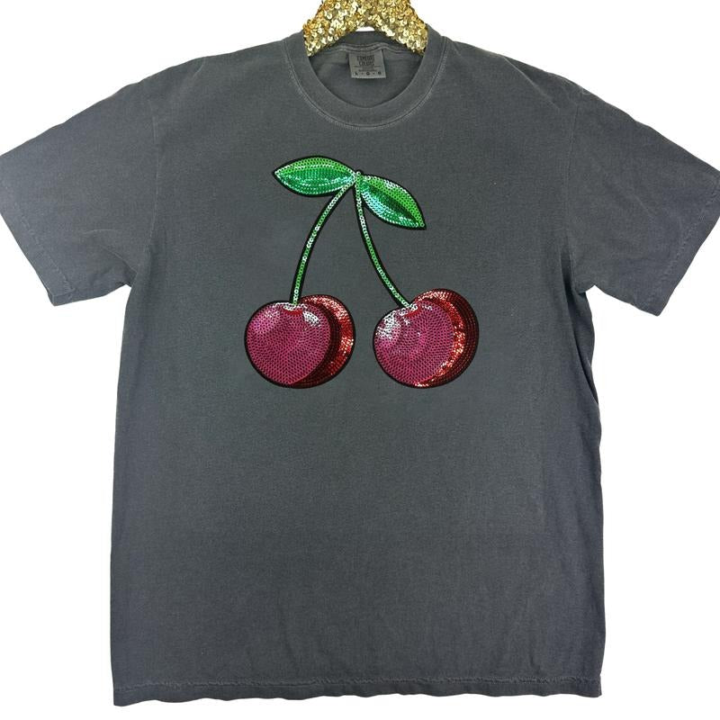 Cherry Sequin Patch Comfort Colors T-Shirt