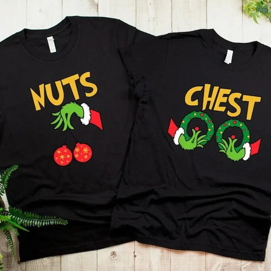 Chest And Nuts Couples Christmas T-Shirt, Funny Christmas Shirt, Couples Christmas Sweatshirts, Christmas Humor, Holiday Tee, Funny Saying