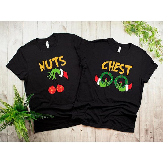 Chest And Nuts Couples Christmas T-Shirt, Funny Family Christmas Shirt, Couples Christmas Sweatshirts, Gift For Her