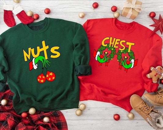 Chest Nuts Couples Matching Sweatshirts, Christmas Humor, Family Holiday Hoodie, Funny Saying, Couple Sweater, Christmas Party Sweatshirt
