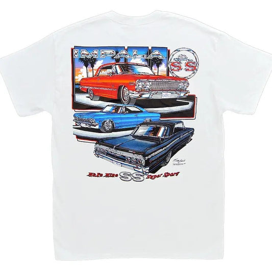 Chevrolet Impala SS White T-Shirt - Chevy Super Sport 409 1963 1964 1965 1966