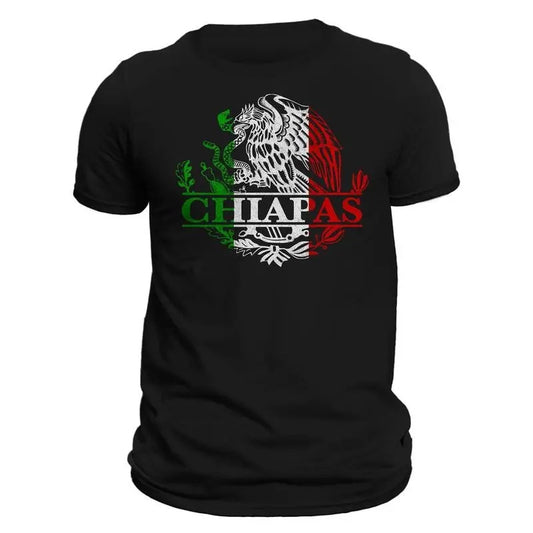 Chiapas Mexico Eagle Emblem Shirt, Crew Neck, Casual Style, Regular Fit, Casual Summer Outfit , For Men, For Women