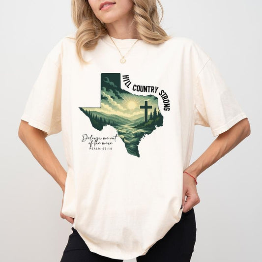ChicCotton Hill Country Strong Comfort Colors Shirt, Pray For Texas T-shirt, Faith Based Graphic Tee, Delivery Me Out Of The Mire Clothing