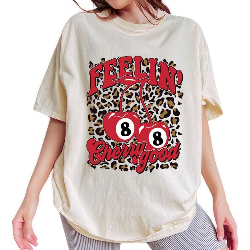 ChicCotton Leopard Feelin' Cherry Good Comfort Colors Shirt, Positive Vibes T-shirt, Coquette Cherries Graphic Tee, Cherry Lover Shirt, Gifts For Her