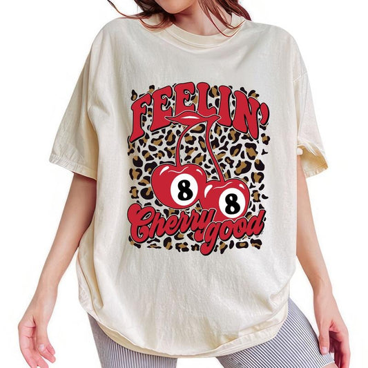 ChicCotton Leopard Feelin' Cherry Good Comfort Colors Shirt, Positive Vibes T-shirt, Coquette Cherries Graphic Tee, Cherry Lover Shirt, Gifts For Her