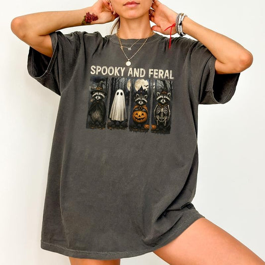 ChicCotton Spooky And Feral Comfort Colors Shirt, Halloween Raccoon T-shirt, Creepy Raccoon Graphic Tee, Spooky Vibes Clothing, Cute Ghost Outfits