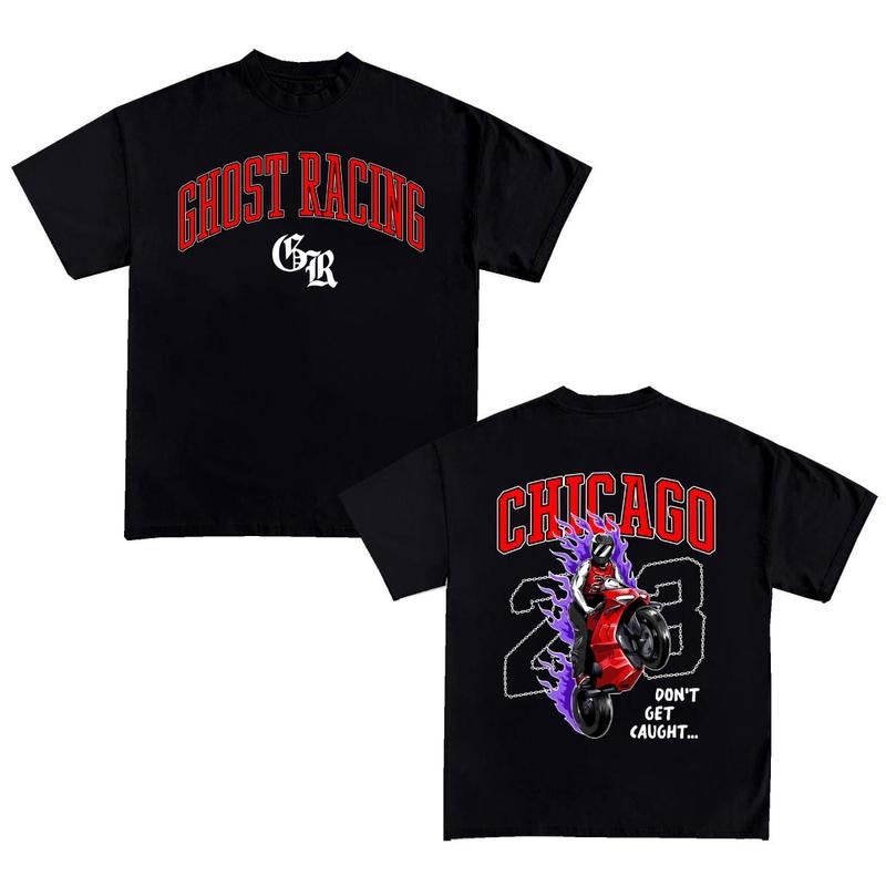 Chicago Ghost T-Shirt, Ghost Racing Shirt, Motorcycle Shirt, Biker Tee, Motorcycle Accessories Shirt Cotton Hoodie,...