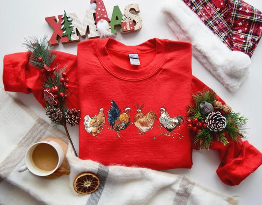 Chicken Christmas Sweatshirt, Funny Animal Hoodie, Funny Chicken Sweater, Cute Farmer Sweater, Christmas Country Hoodie, Farm Gift for Women Cotton Clothes Cotton Clothes