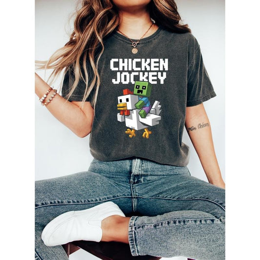 Chicken Jockey Unisex Hilarious Cotton Tee, Gamer Gift, Cartoon Graphic Shirt V3, Quirky Tee