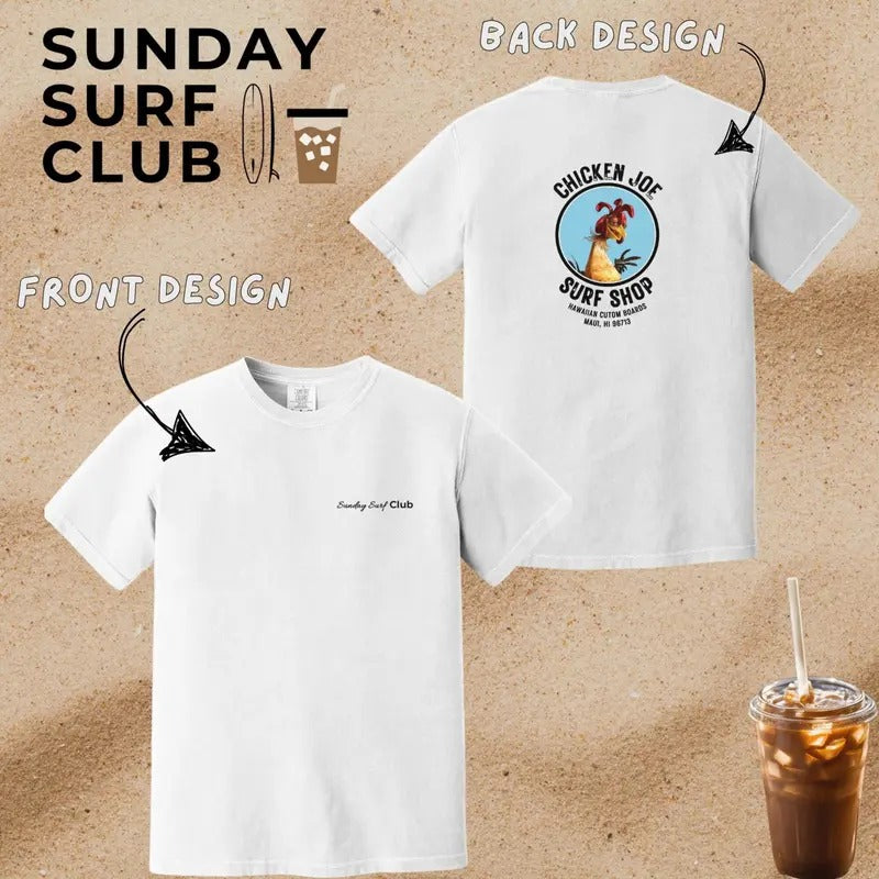 Chicken Joe Surf Shop T-Shirt, Comfort Colors Beach Tee, Unisex Garment-Dyed Top, Beach Lover Gift, Surfing Shirt, Summer Apparel