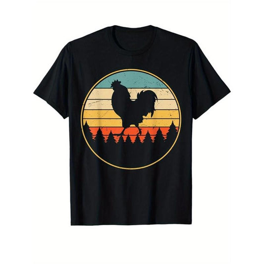 Chicken Print Men's Cotton T-shirt, Casual Short Sleeve Crew Neck T-shirt, Men's Tee For Outdoor made in usastyle{n002}5