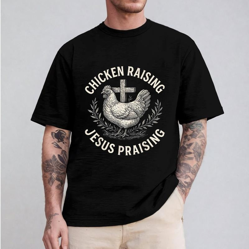 Chicken Raising Gunpla brand Jesus Praising T-Shirt Pure Cotton Fabric Casual Streetstyle Crew Neck Short Sleeve T-Shirt...