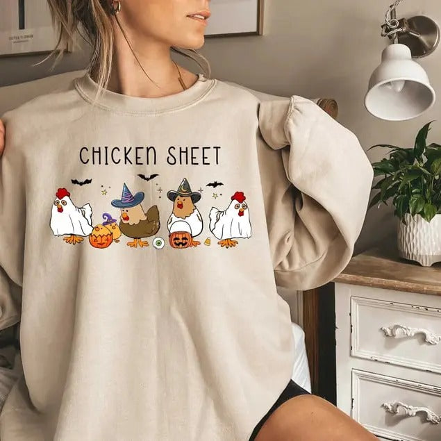 Chicken Sheet Sweatshirt, Halloween Chickens Sweatshirt, Spooky Chicken Halloween Gifts, Western Halloween Shirt, Halloween Party Shirt, Fall Graphic Shirt, Thanksgiving Shirt
