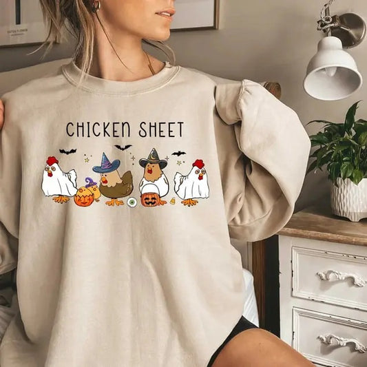 Chicken Sheet Sweatshirt, Halloween Chickens Sweatshirt, Spooky Chicken Halloween Gifts, Western Halloween Shirt, Halloween Party Shirt, Fall Graphic Shirt, Thanksgiving Shirt