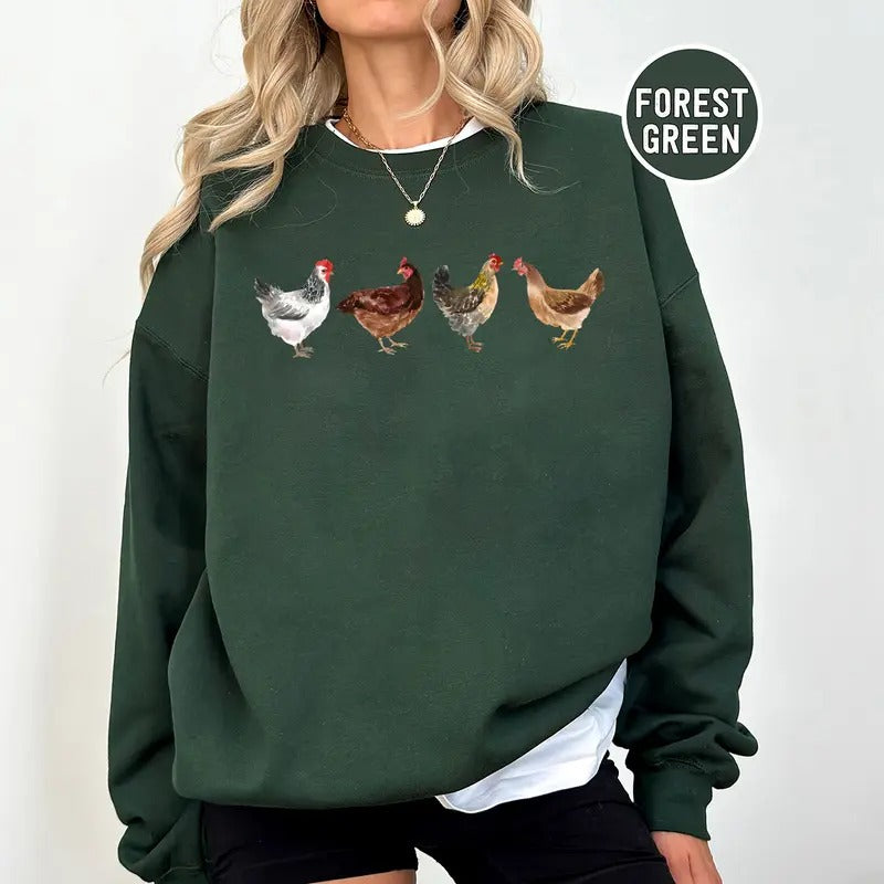 Chickens Crewneck Sweatshirt, Hoodie, T-shirt | DripVista.com