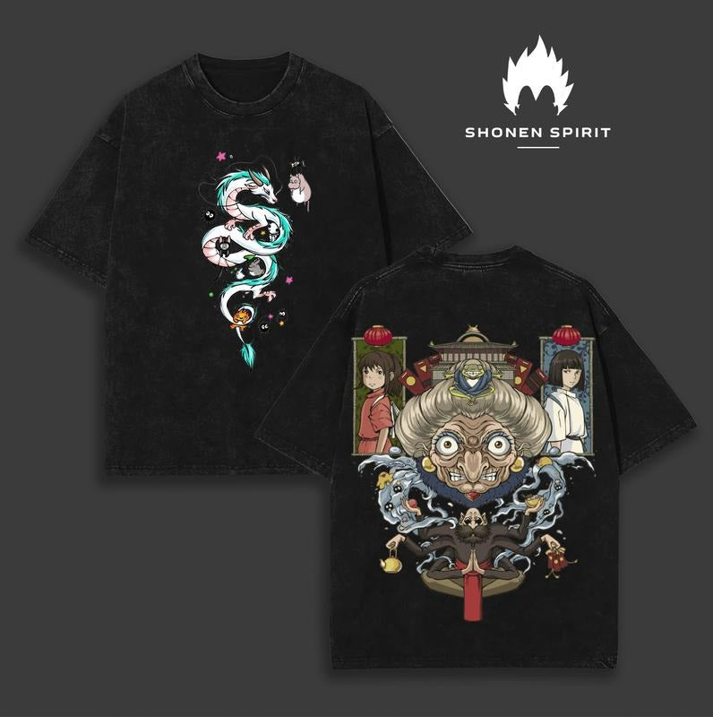 Chihiro Big red N streaming Haku - Spirited Away Anime Double Printed Vintage Washed Unisex Oversize Anime Manga Washed...