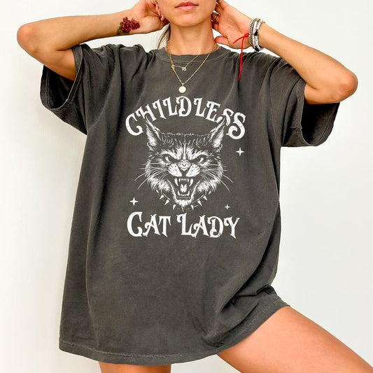 Childless Cat Ladies Shirt, Graphic Printed Tee, Cat Mama Shirt, Women Power Tee, Women's Rights Tee, Cotton Fabric Relaxed Fit Chic Style
