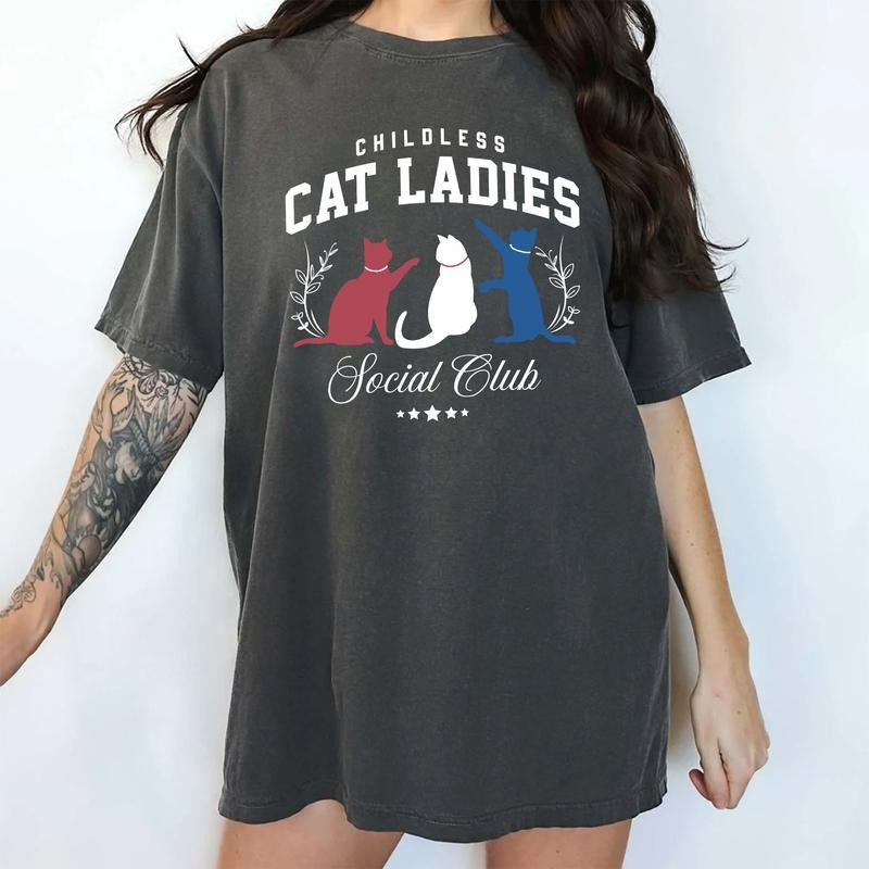 Childless Cat Ladies Social Club Comfort Colors Shirt, Cat Lover Graphic Printed Tee, Cat Ladies Social Club 2024...