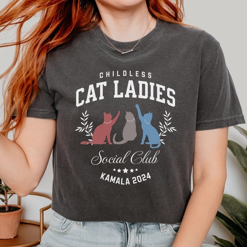 Childless Cat Lady Kamala Comfort Colors Shirt, Kamala Harris President 2024 Shirt, Women's Power, Girl Power, Democrat...