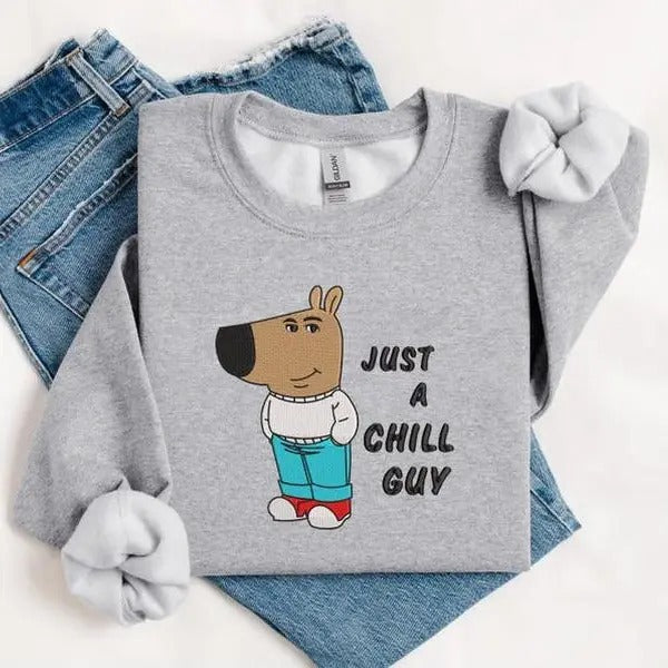 Chill Guy dog Sweatshirt, Funny Dog Cartoon Sweatshirt Casual Classic T-Shirts, Hoodie | DripVista.com