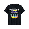 Chillin' with My Peeps" Black Easter T-Shirt - Colorful Bunny Design, 100% Cotton Crew Neck, Short Sleeve - Ideal Gift for Family, Friends, & Coworkers on New Year, Valentine's Day & Birthdays, Animal Print, Winter, Polyester made in usa