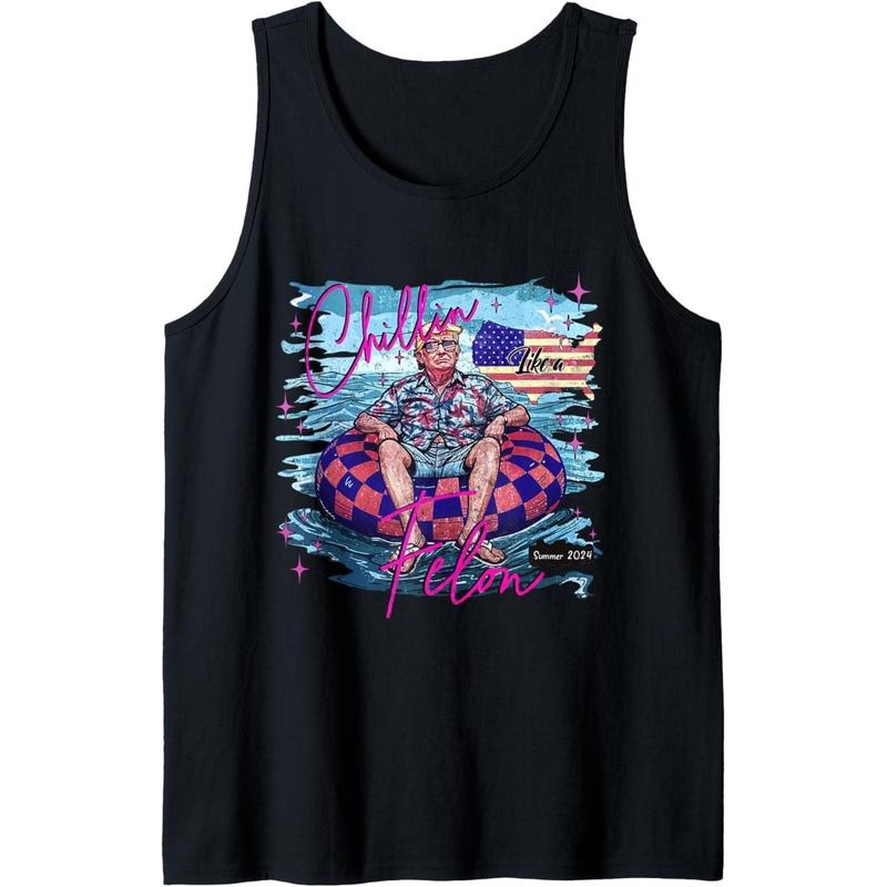 Chillin Like A Felon Retro Pink Summer Funny Trump 2025 Tank Top made in usa T-Shirts, Hoodie, Sweatshirt | DripVista.com