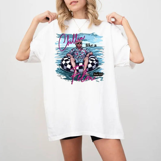 Chillin Like a Felon Comfort Colors Shirt, Trump Summer 2024 Tee, Patri0tic Shirt, Conser-vative Top Traditional Cotton Fabric